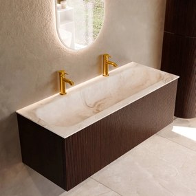 Mondiaz Kurve-dlux 120cm badmeubel ruby met 1 lade en wastafel big large midden 2 kraangaten frappe