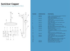 Saniclear Copper inbouw regendouche rond met 30cm hoofddouche, plafondarm en glijstang geborsteld koper