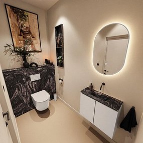 MONDIAZ TURE-DLUX 60cm toiletmeubel Linen. EDEN wastafel Lava positie midden. Zonder kraangat. TUREDX60LINM0LAV