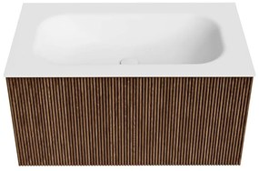 Mondiaz Kurve 80cm badmeubel walnut met 1 lade en wastafel big small midden 1 kraangat