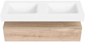 Zaro Alan badmeubel 130cm washed oak 1 lade met vrijhangende wastafel cloud dubbel 2 kraangaten talc