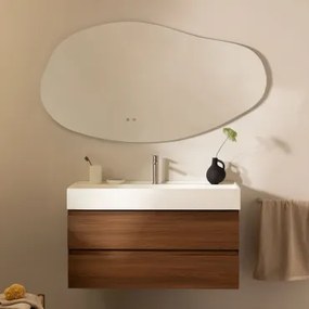 Badkamermeubelset Van Hout En Essenhoutfineer Met Geïntegreerde Wastafel Ona Donker Hout & Oval Led And Antifog 140x75 Cm Jynox - Sklum