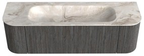 Mondiaz Kurve-dlux 150cm badmeubel ronding links/rechts shadow met 1 lade en 2 deuren en wastafel big medium midden zonder kraangat frappe