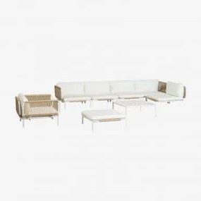 Tuinset Met 5-delige Modulaire Hoekbank, Salontafel, Poef En Stoel Van Roubly-staal Beige Amandelroos - Sklum