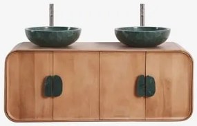 Dubbel Zwevend Badkamermeubelset 130x45 Cm Van Mangohout En Natuurlijke Kivalina-steen Udaipur Groen Marmer - Mangohout & 2 X Onde Groene Marmeren -