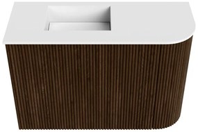 Mondiaz Joya 60cm toiletmeubel ronding rechts walnut met wastafel faye links zonder kraangat talc