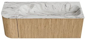 Mondiaz Kurve-dlux 125cm badmeubel ronding links oak met 1 lade en deur en wastafel big medium rechts zonder kraangat glace
