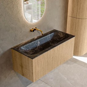 Mondiaz Kurve-dlux 100cm badmeubel oak met 1 lade en wastafel big medium midden zonder kraangat lava