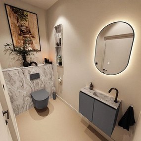 MONDIAZ TURE-DLUX 60cm toiletmeubel Dark Grey. EDEN wastafel Glace positie rechts. Met 1 kraangat. TUREDX60DGRR1GLA