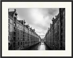 Ingelijste digitale print Speicherstadt Hamburg