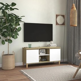vidaXL Tv-meubel met houten poten 103,5x35x50 cm wit sonoma eikenkleur