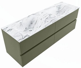 Mondiaz Vica DLux badmeubel 150cm army 4 lades met wastafel glace dubbel zonder kraangat