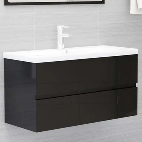 vidaXL Wastafelkast 90x38,5x45 cm spaanplaat hoogglans zwart