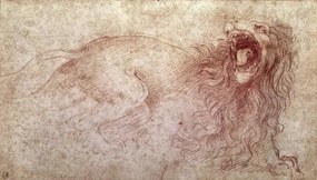 Kunstreproductie Sketch of a roaring lion, Leonardo da Vinci