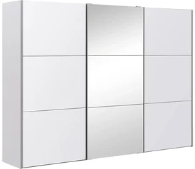 Goossens Kledingkast Easy Storage Sdk, 303 cm breed, 220 cm hoog, 2x 3 paneel glas schuifdeuren en 1x 3 paneel spiegel schuifdeur midden