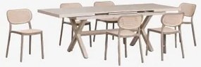 Uitschuifbare Rechthoekige Tafel 180-240x90 Cm Van Aluminium Karena En 6 Stapelbare Eetkamerstoelen Van Polypropyleen Omara Moka Bruin - Sklum
