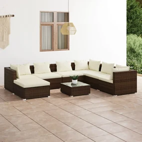 vidaXL 8-delige Loungeset met kussens poly rattan bruin