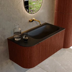 Mondiaz Kurve 95cm badmeubel ronding links ruby met 1 lade en deur en wastafel big small rechts zonder kraangat urban