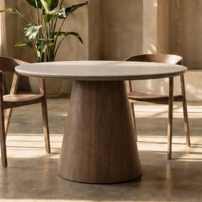 Ronde Eettafel Walnoot En Wit Marmer - 115 X 115cm.
