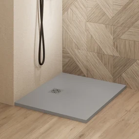 Saniclear Lino douchebak 90x90cm met stone finish lichtgrijs