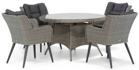 Tuinset Ronde Tuintafel 4 personen 120 cm Wicker Grijs Garden Collections Boston/Aberdeen