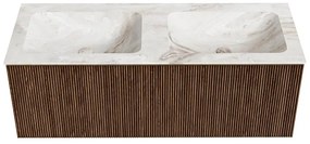 Mondiaz Kurve-dlux 120cm badmeubel walnut met 1 lade en wastafel leaf dubbel 2 kraangaten frappe