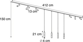 Modern railsysteem zwart met 6 spots en 4 hanglampen donker brons 1-fase - Slimline Uzzy Loyce