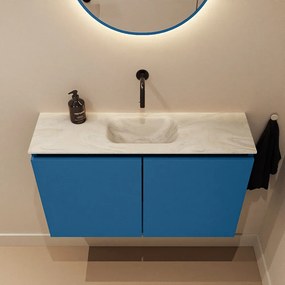 Mondiaz Ture DLux toiletmeubel 80cm jeans met wastafel ostra midden zonder kraangat