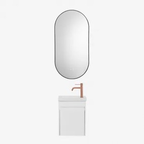 Narek Zwevend Houten Badkamermeubelset Met Geïntegreerde Wastafel Wit & Ovale Led En Anticondens Zwart 50x100 Cm Asteiro & Roségoud Geborsteld ↑20 Cm