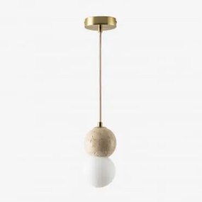 Davise Hanglamp Ø10 Cm In Travertin Met Glazen Bol Goud - Sklum