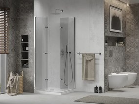 Mexen Lima Duo inklapbare douchecabine 90 x 90 cm, transparant, chroom + Flat douchebak - 856-090-090-01-02-4010