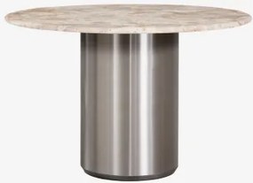 Ronde Eettafel Ø120 Cm Luceida Beige Marmer Panther & Geborsteld Roestvrij Staal - Sklum