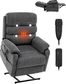 VEVOR Elektrische massagestoel met verwarming en massage voor senioren, relaxstoel met 2 motoren en 2 valbeveiligingen, traploze positieverstelling (medium, donkergrijs)