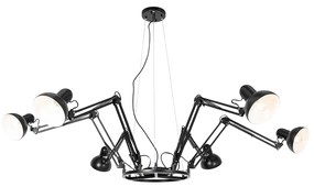 Industriële hanglamp zwart 6-lichts verstelbaar - Hobby Spinne