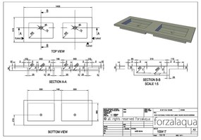 Forzalaqua Nova wastafel 140x50cm zonder kraangaten graniet gezoet