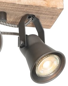 Landelijke Spot / Opbouwspot / Plafondspot zwart met hout 4-lichts verstelbaar - Jelle Landelijk GU10 Binnenverlichting Lamp