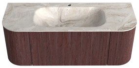Mondiaz Kurve-dlux 120cm badmeubel ronding links/rechts ruby met 1 lade en 2 deuren en wastafel big small midden 1 kraangat frappe