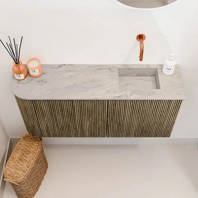 Mondiaz Joya DLux 90cm toiletmeubel ronding links dusk met wastafel faye rechts zonder kraangat glace