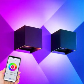 LED Wandlamp Smart WiFi+Bluetooth/Dimbaar - Zwart 10x10cm