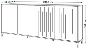 Commode RIMINI K-242, Taupe Beige/Mat Zwart - MODERNE KAST MET LADEN EN GERIBBELDE FRONTEN