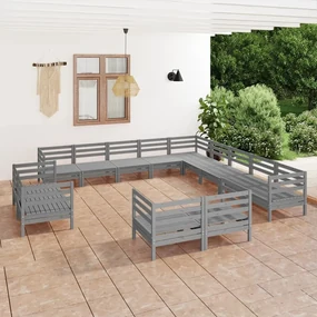 vidaXL 13-delige Loungeset massief grenenhout grijs