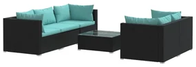 vidaXL 6-delige Loungeset met kussens poly rattan zwart