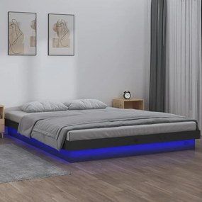vidaXL Bedframe LED massief hout grijs 180x200 cm 6FT Super King