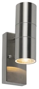 Buiten wandlamp met schemerschakelaar / dag-nacht sensor met bewegingsmelder staal 2-lichts IP44 met schemersensor - Duo Modern GU10 IP44 Buitenverlichting rond