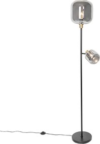 Vloerlamp zwart met goud met smoke glas 2-lichts - Zuzanna