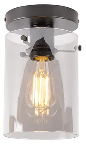 Smart plafondlamp zwart met smoke glas incl Wifi ST64 - Dome Modern E27 Binnenverlichting Lamp