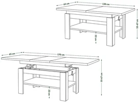RIO Millennium Beton/Zwart Mat - KOFFIETAFEL, UITSCHUIFBAAR MET HEFFUNCTIE VOOR HET BLAD