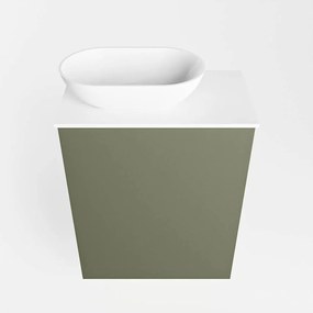 Mondiaz Fowy toiletmeubel 40cm army met witte waskom links en kraangat