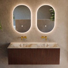 Mondiaz Kurve-dlux 120cm badmeubel ruby met 1 lade en wastafel leaf dubbel zonder kraangat glace