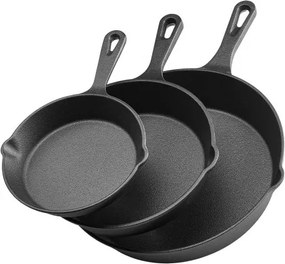 VEVOR gietijzeren koekenpannenset (160/220/265 mm), robuuste koekenpannen met hittebestendige handgreep, kookpan, keuken kookgerei, geschikt voor oven, gas, elektrisch, zwart